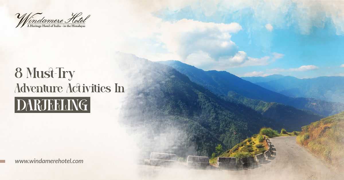 Adventure activities in Darjeeling, including paragliding and trekking, with a view of the Himalayas, curated by Windamere Hotel.